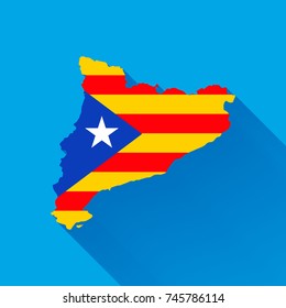 Catalonia map silhouette with flag, flat illustration