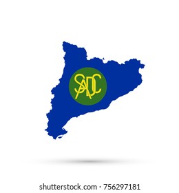 Catalonia map in Southern African Development Community flag colors, editable vector.