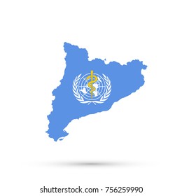 Catalonia map in World Health Organization (WHO) flag colors, editable vector.