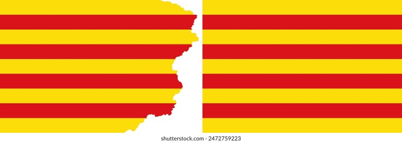 Catalonia Senyera flags vector. Standard flag and with torn edges