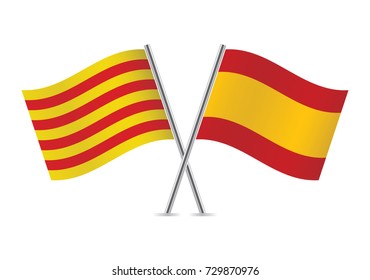 Catalonia and Spain flags.Vector illustration.