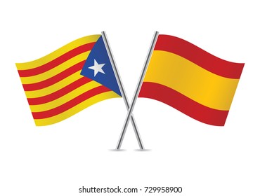 Catalonia and Spain flags.Vector illustration.