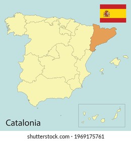 catalonia, spain map with autonomus communities, vector illustration