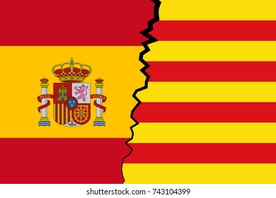 Catalonia vs Spain - independence and sovereignty of Catalan nation.flags of Catalonia and Spain,