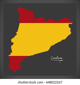 Cataluna map with Spanish national flag illustration