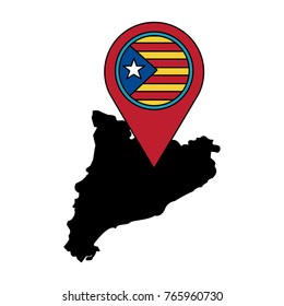 catalunya flag and country outline with gps pin  icon image 