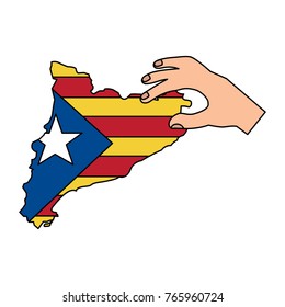catalunya flag and country outline with hand icon image