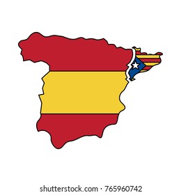 catalunya flag and country outline separated from spain icon ima