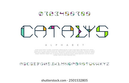 Catalys kreative moderne geometrische urbane Schrift. Digital abstrakt futuristisch, Spiel, Techno, Roboter, Musik, Logo, Sport, minimale Technologie Typografie. Einfache numerische Vektorgrafik