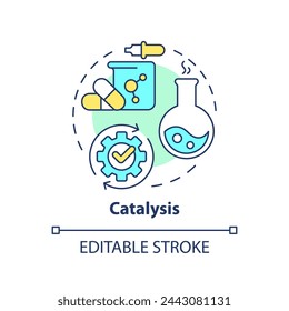 Catalysis multi color concept icon. Chemical reaction, molecular processes. Toxic substances. Round shape line illustration. Abstract idea. Graphic design. Easy to use presentation, article