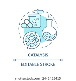 Catalysis soft blue concept icon. Chemical reaction, molecular processes. Toxic substances. Round shape line illustration. Abstract idea. Graphic design. Easy to use presentation, article