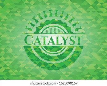 Catalyst Green Emblem With Triangle Mosaic Background. Vector Illustration. Detailed.