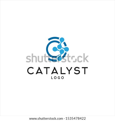 catalyst logo Simple modern molecular vector illustration in blue color. Science template. laboratory icon design inspiration.