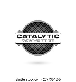 Catalytic converter emblem template on white background. Transport repair concept, replacement of cleaning systems 
