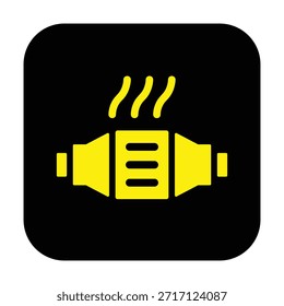 Icono de luz de advertencia del convertidor catalítico en amarillo sobre negro para el tablero de instrumentos automotriz y diagnósticos - Imagen de stock vectorial de alta calidad