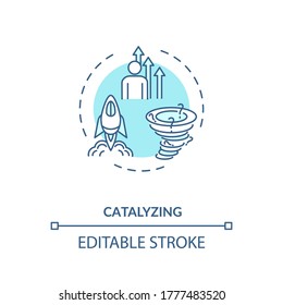 Catalyzing concept icon. Provoking change in student idea thin line illustration. Mentoring technique, personal development assistance. Vector isolated outline RGB color drawing. Editable stroke