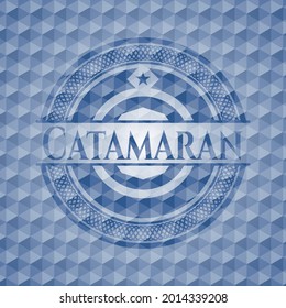 Catamaran blue polygonal emblem. Vector Illustration. Detailed. 