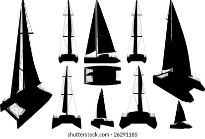 Catamaran Boat Silhouettes Vector