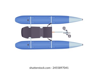 Catamaran boat top view vector illustration. Aerial view of water transport. Catamaran trip on sea, river, lake.