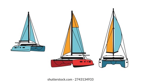 Catamaran Line art minimal bold color vector