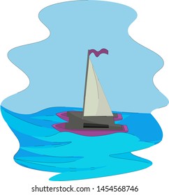 Catamarã no mar, ilustração, vetor sobre fundo branco.