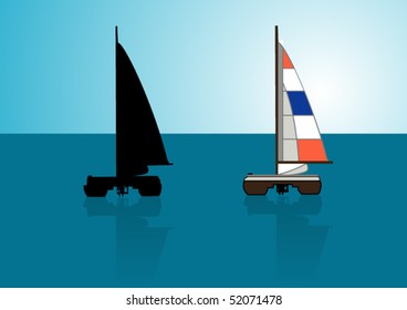 Catamaran with its silhouette