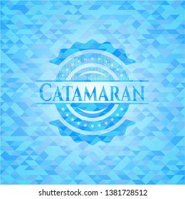 Catamaran sky blue emblem with triangle mosaic background