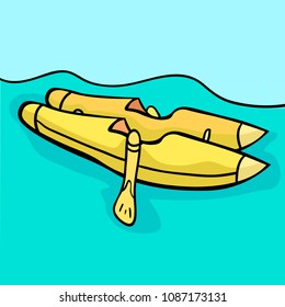 catamaran swimming ship on water. vector illustration