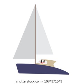 Catamaran transportation cartoon character side view isolated on white background vector illustration.