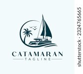 Catamaran Yacht Vector Logo Design Template Idea