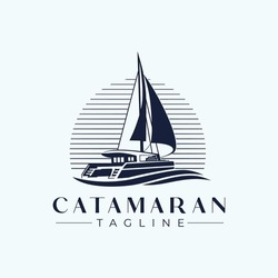 Catamaran Yacht Vector Logo Design Template Idea
