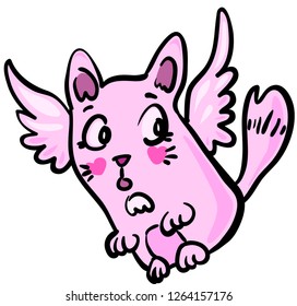 Cat-angel with pink wings