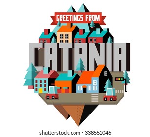 Catania beautiful city in europe. vector cartoon illustration