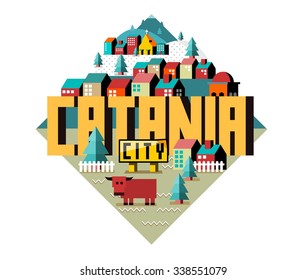 Catania beautiful city in europe. vector cartoon illustration