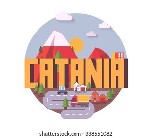 Catania beautiful city in europe. vector cartoon illustration
