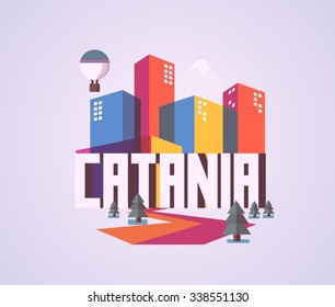 Catania beautiful city in europe. vector cartoon illustration