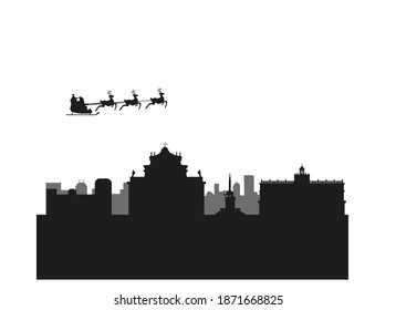 Catania city skyline in Italy, christmas background
