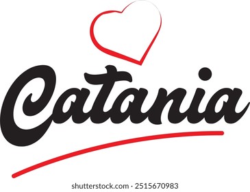 Catania city text design with red heart typographic icon design suitable for touristic promotion