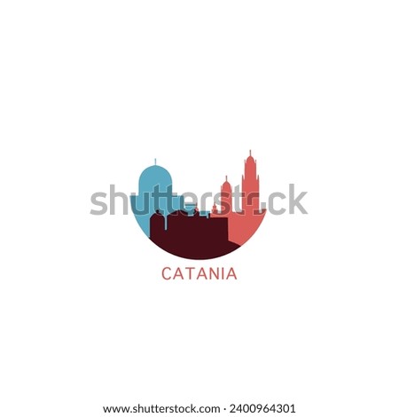 Catania cityscape skyline city panorama vector flat modern logo icon. Italy Sicily region town emblem idea with landmarks and building silhouettes