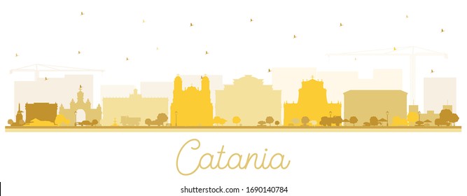 Catania Italy City Skyline Silhouette with Golden Buildings Isolated on White. Vector Illustration. Tourism Concept with Historic Architecture. Catania Sicily Cityscape with Landmarks.