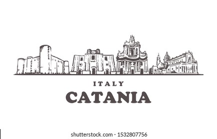 Catania sketch skyline. Catania, Italy hand drawn vector illustration. Isolated on white background. 