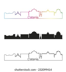 Catania skyline linear style with rainbow in editable vector file
