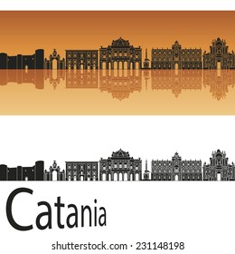 Catania skyline in orange background in editable vector file