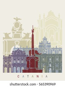 Catania skyline poster in editable vector file