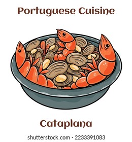 Cataplana Portugese Seafood Dish. With lobster, shrimp, mussels and more.