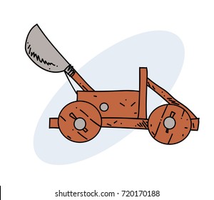 Catapult hand drawn cartoon image. Freehand artistic illustration.