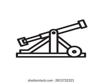 Catapult icon. Medieval siege weapon symbol. Ancient military equipment.