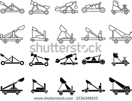 catapult icon set with outline and glyph styles