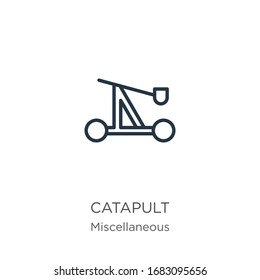 Katapult-Symbol. Dünne lineare Katapult-Umrisssymbol einzeln auf weißem Hintergrund aus verschiedenen Kollektionen. Vektorillustration der Linie, Symbol für Web und Mobilfunk
