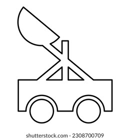 Catapulta asedio medieval contorno del asiento contorno línea de contorno color negro ilustración vectorial delgado estilo plano